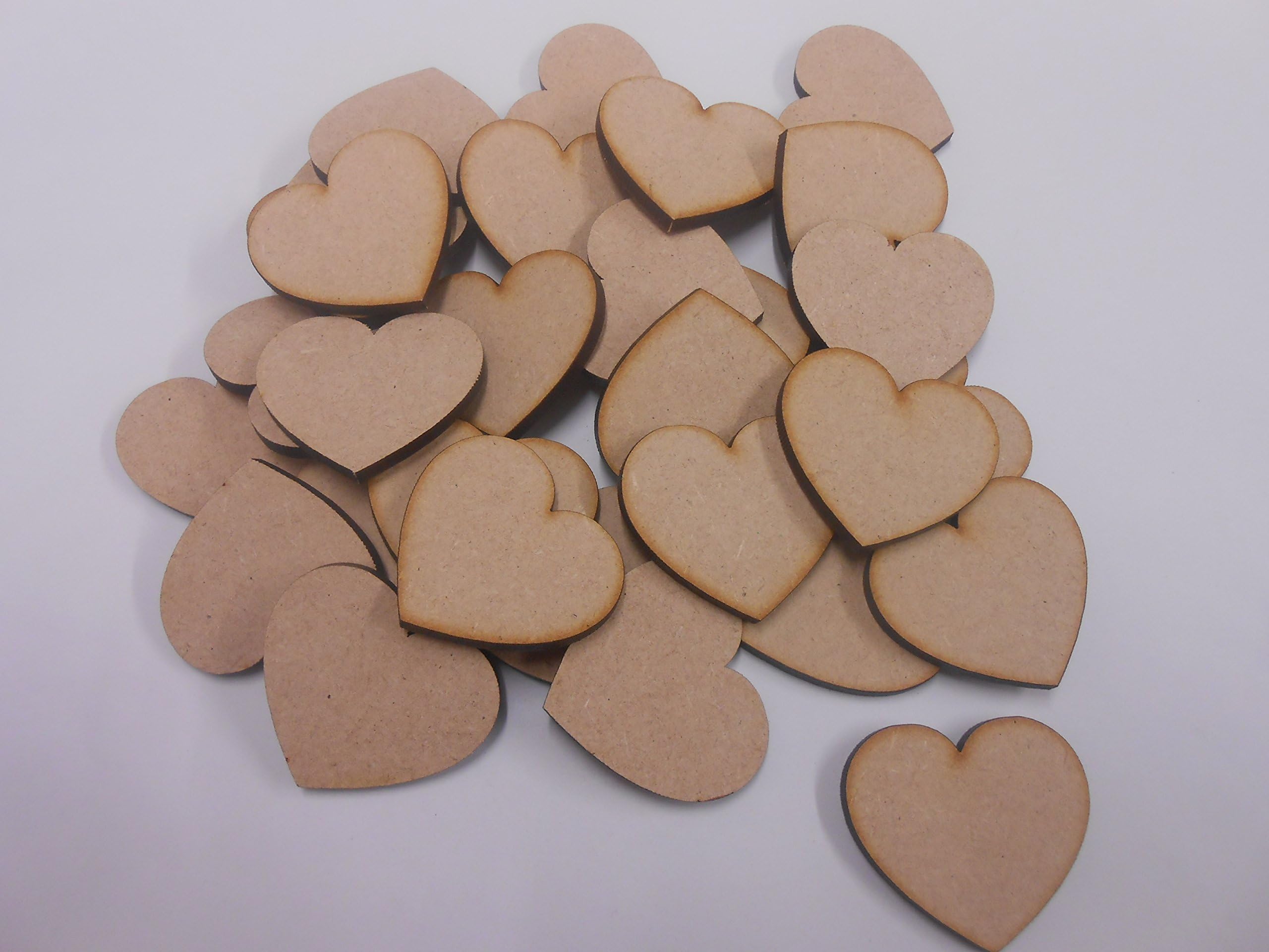PixieBitz 50mm Heart MDF Wooden Blank Plaque Decoration - Pack of 20