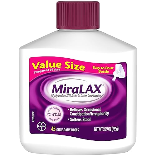 MiraLAX Laxative Powder for Gentle Constipation Relief, #1 Dr. Recommended Brand, 45 Dose Polyethylene Glycol 3350, stimulant-free, softens stool