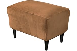 PENDEJATO Stretch Ottoman Covers, Velvet Ottoman Slipcover Rectangle Storage Stool Cover Footstool Slipcover for Living Room Furniture Protector (Camel)