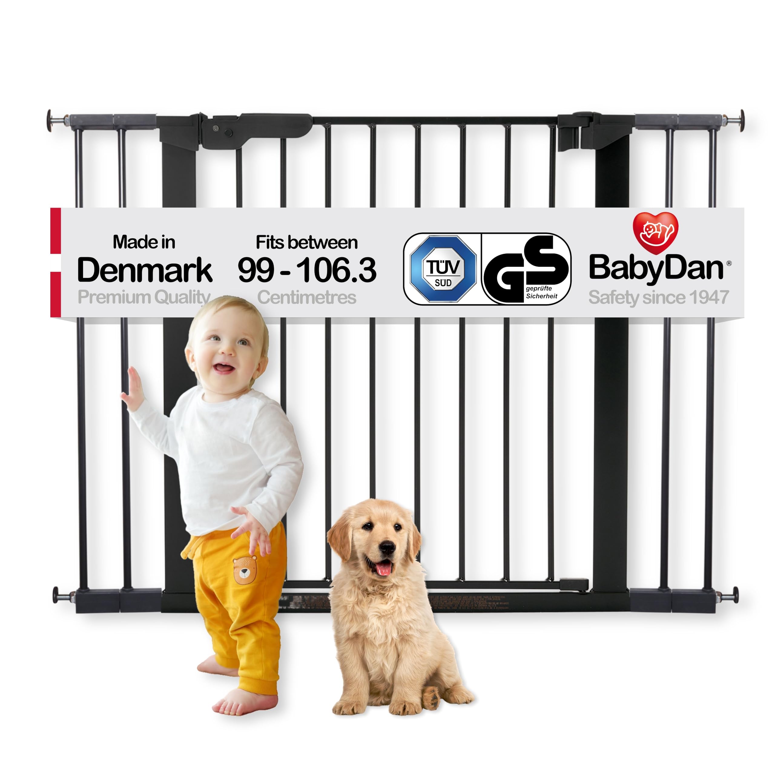 BabyDan Premier, Extra Wide Pressure Fit Stair Gate, 99-106.3 cm, Baby Gate/Safety Gate, Metal, Black, Made in Denmark - (Pet Gate/Dog gate) — image 1