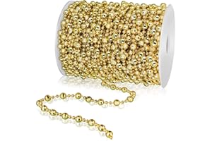 WILLBOND 99 Feet Artificial Pearls Beads Garland Chain Christmas Tree Beads Faux Pearl Beaded Trims for Wedding Christmas and DIY Supplies (Gold)