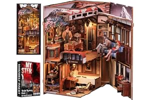 Cutefun Book Nook Kit, DIY Miniature House Kit for Teens, Book Nook Kits for Adults, Wooden Dollhouse for Bookshelf Decor, Model Building Creativity Gifts for Family & Friends (Train Mystery Case)