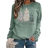 ASTANFY Merry Christmas Sweatshirt for Women Plaid Holiday Long Sleeve Tree Pullover Lightweight Shirt