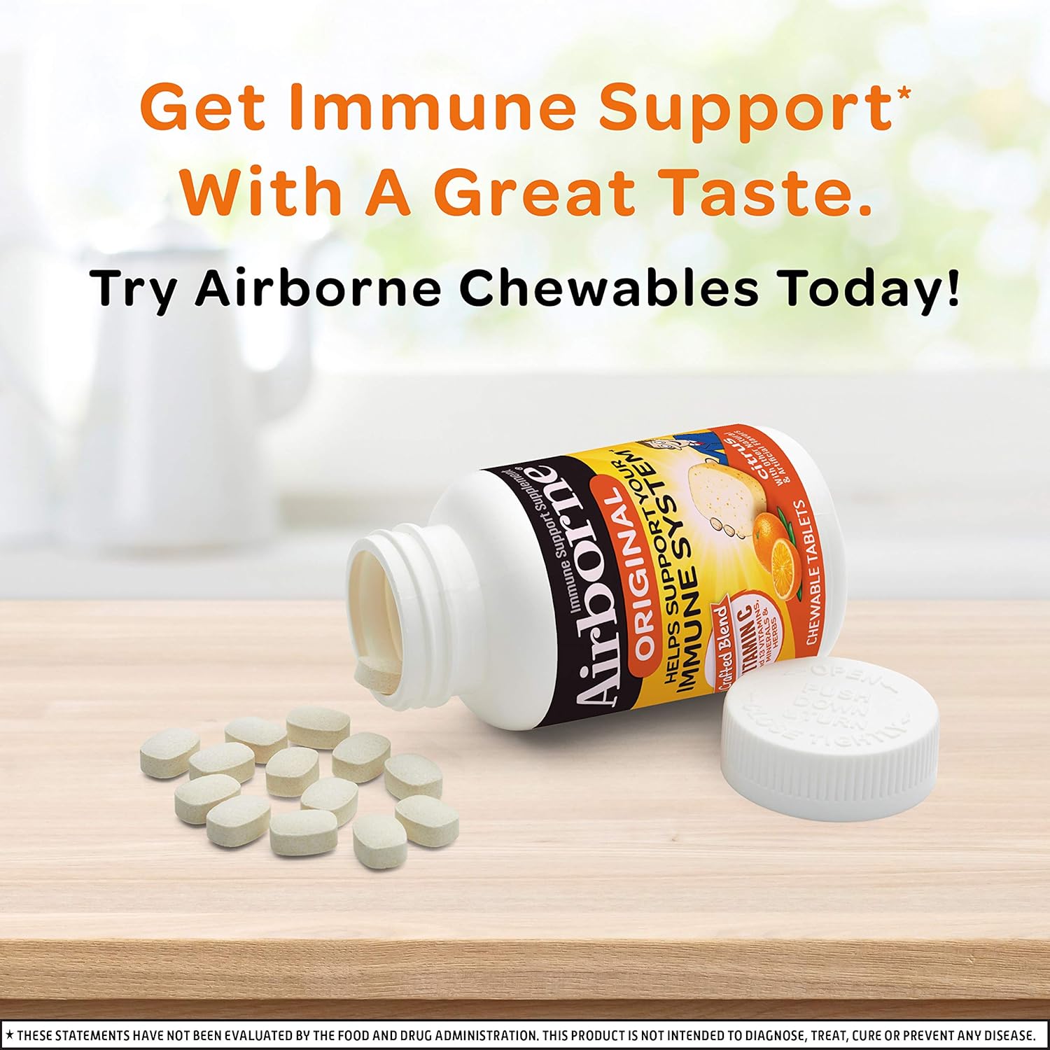 Airborne Vitamin C 1000mg (per serving) - Citrus Chewable Tablets (96 count in a box), Gluten-Free Immune Support Supplement With Vitamins A C E, Zinc, Selenium, Echinacea, Ginger, Antioxidants: Health & Personal Care