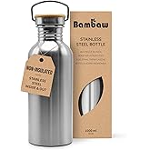 Bambaw Stainless Steel Water Bottles 32 oz, Non-insulated Single Wall Metal Water Bottle Stainless Steel, Reusable & Eco Friendly, Dishwasher Safe – Silver | Non-insulated, Single Wall, Metal Water Bottle, Reusable, Eco Friendly, Dishwasher Safe