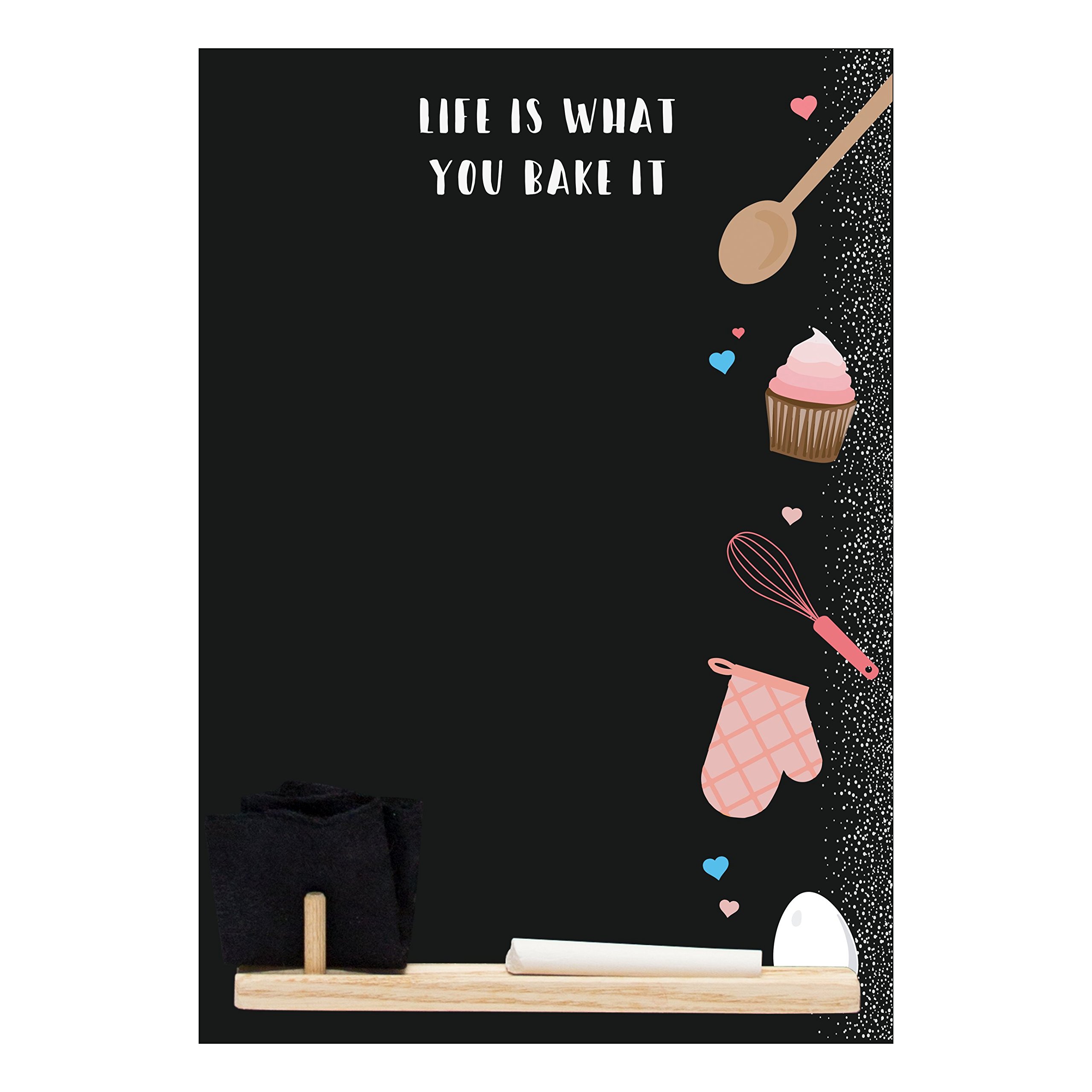 Chalkboards UK 'Bake It' Printed Small Memo Board Chalkboard with Tray, Piece of Chalk & Felt Eraser, 29.7 x 20.7 x 1 cm, Black