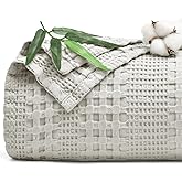 PHF Cooling Waffle Blanket Queen Size, Lightweight 60% Rayon Derived from Bamboo & 40% Cotton Breathable Blanket for Hot Sleepers, Soft and Luxury for Bed Couch and Sofa, 90"x90", Grey