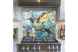 EVGOSM Tempered Glass Backsplash for Kitchen， Hummingbird Stove Splashback, Glass Backsplash, Easy to Install and Clean, Used for Kitchen Wall Protection and Decoration. (30x24'')