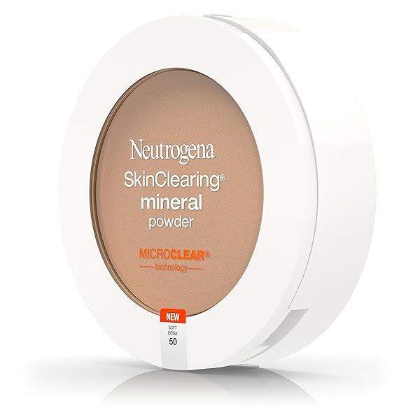 NEUTROGENA SKINCLEARING MINERAL ACNE-CONCEALING PRESSED POWDER COMPACT, SHINE-FREE & OIL-ABSORBING MAKEUP WITH SALICYLIC ACID TO COVER, TREAT & PREVENT BREAKOUTS, SOFT BEIGE 50, .38 OZ