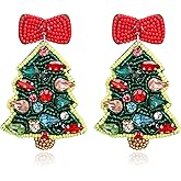 BriLove Christmas Tree Bowknot Earrings Crystal Beaded Dangle Jewelry for Women Party Holiday Multicolor
