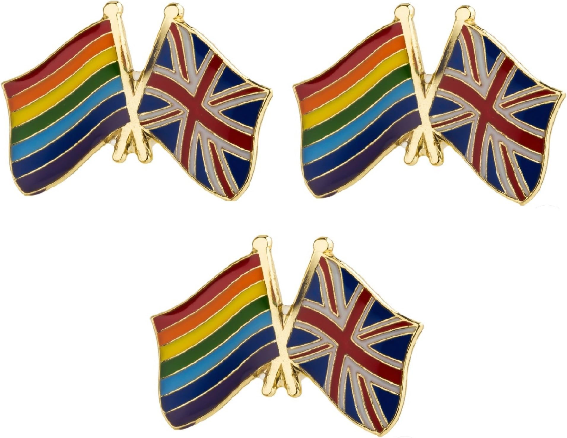 Set of 3 x Union Jack Flag and Rainbow Flag LGBT Gay pride pin Badges Badge