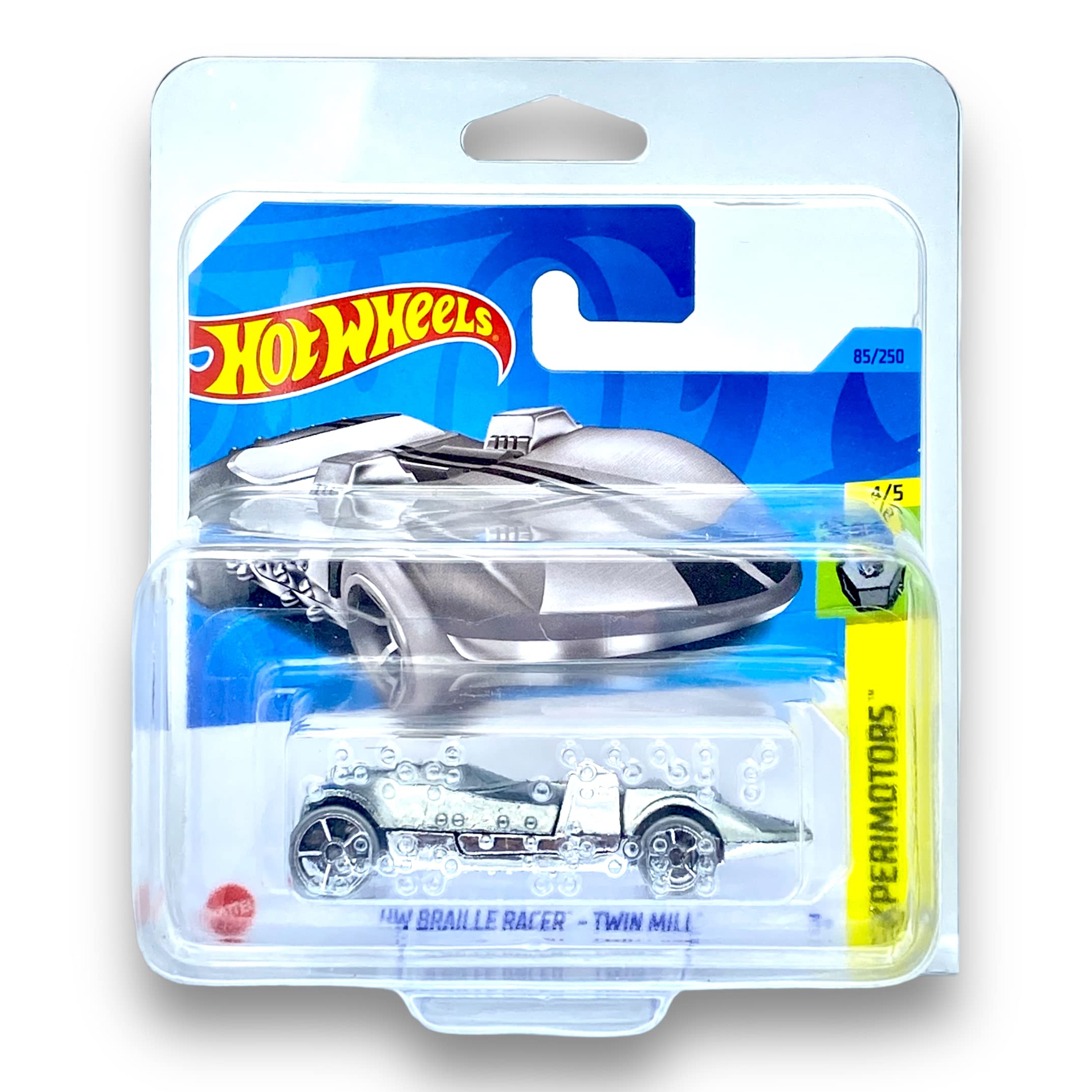 Hot Wheels HW Braille Racer - Twin Mill (Chrome & Black) 4/5 Experimotors - 2023-85/250 (Short Card) - COMES IN A KLAS CAR KEEPER PROTECTIVE COLLECTORS CASE - HKK74