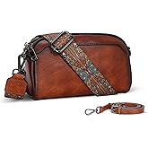 Iswee Leather Purses for Women Small Cossbody Bags Multi Pockets Shoulder Purse Vintage Satchel Bag Daily Travel Purses