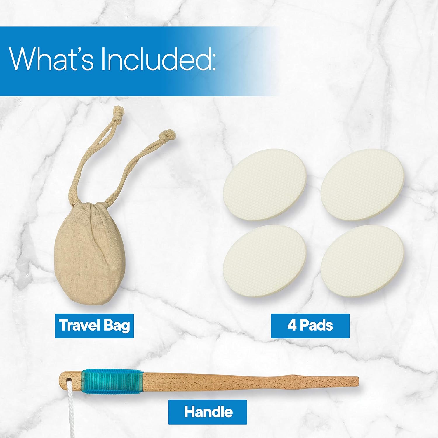 RMS 17.5" Long Lotion Applicator with 4 Pads - Long Handle for Easy Reach and Self Application of Body Wash - Shower Brush for Both Men and Women (Travel Bag Included): Health & Personal Care