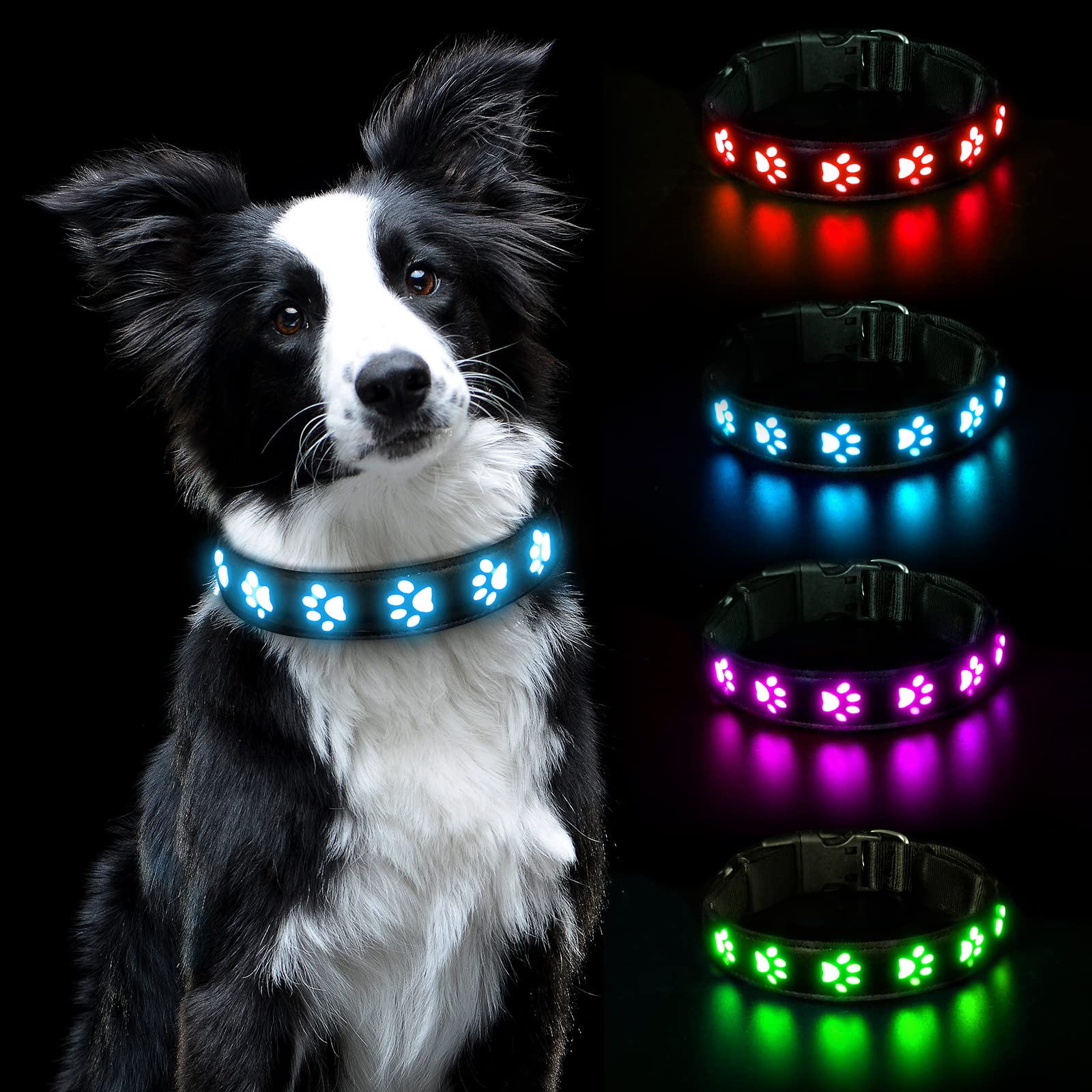 AUAUY Light Up Dog Collar, LED Dog Collar Light USB Rechargeable, Waterproof Flashing PVC Leather Adjustable Glowing Super Bright Dog Light Up Collar for the Dark for Small Medium Large Dogs (Blue-S)