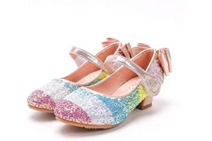 Mowoii Girls Glitter Mary Jane Low Heel Wedding Party Princess Dress Pumps Shoes Shoes for Toddler Kids