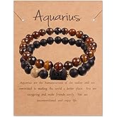 Zodiac Bracelets for Women Black Obsidian Bracelet Constellation Horoscope Crystals Tiger Eye Beads Bracelet Jewelry Gifts 2 Pcs