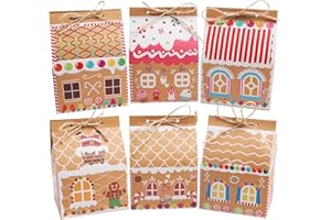 CCINEE 24pcs Christmas Cookie Boxes,Xmas Kraft Paper Candy Goodie Boxes Gingerbread House Treat Gift Box for Christmas Gift P