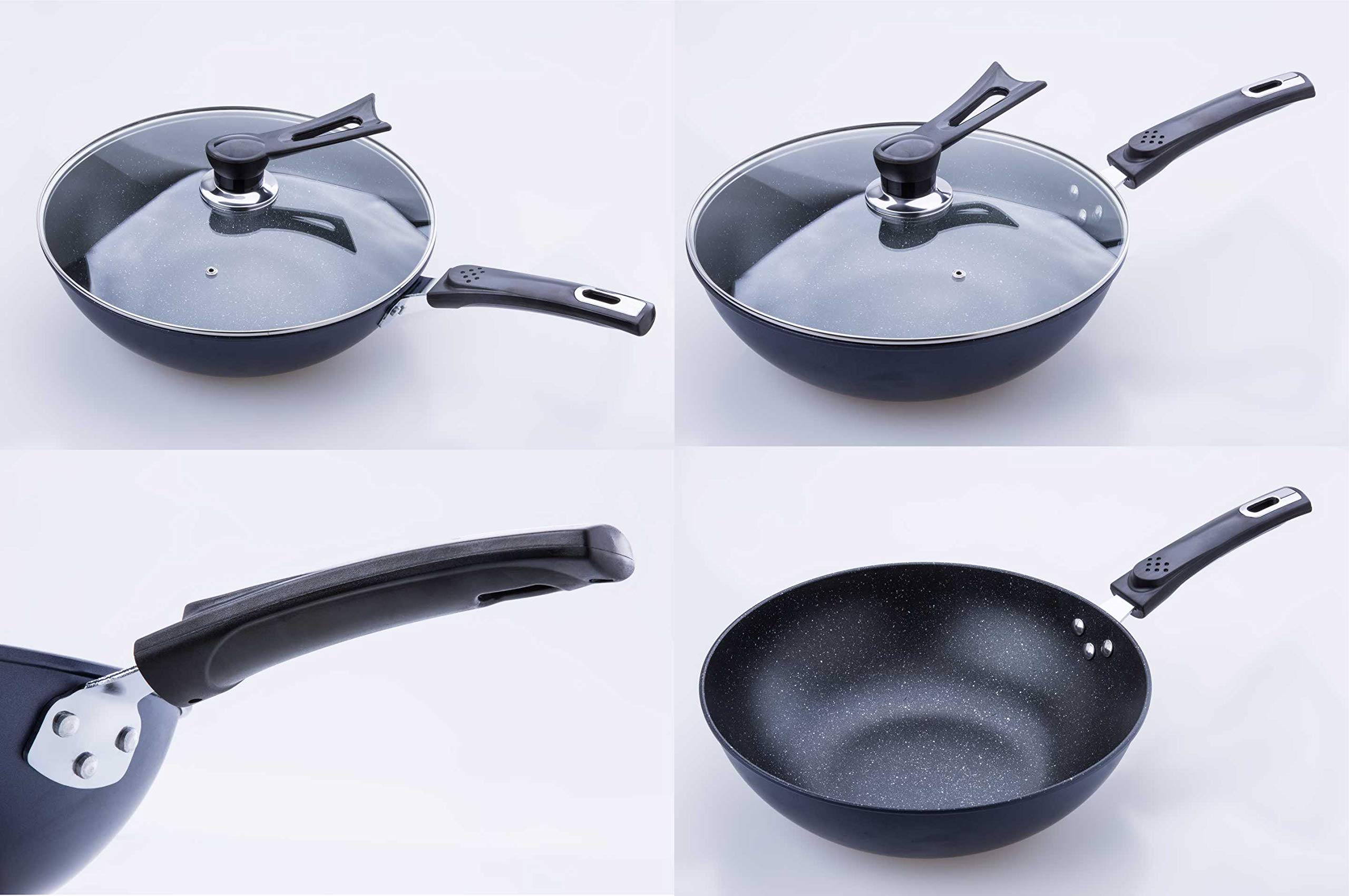 TAFOND 7 Piece Aluminum Nonstick Cookware Sets Includes Steamer insert Sauce Pot and Frying Pans with Glass lid Silicone spatula Blue