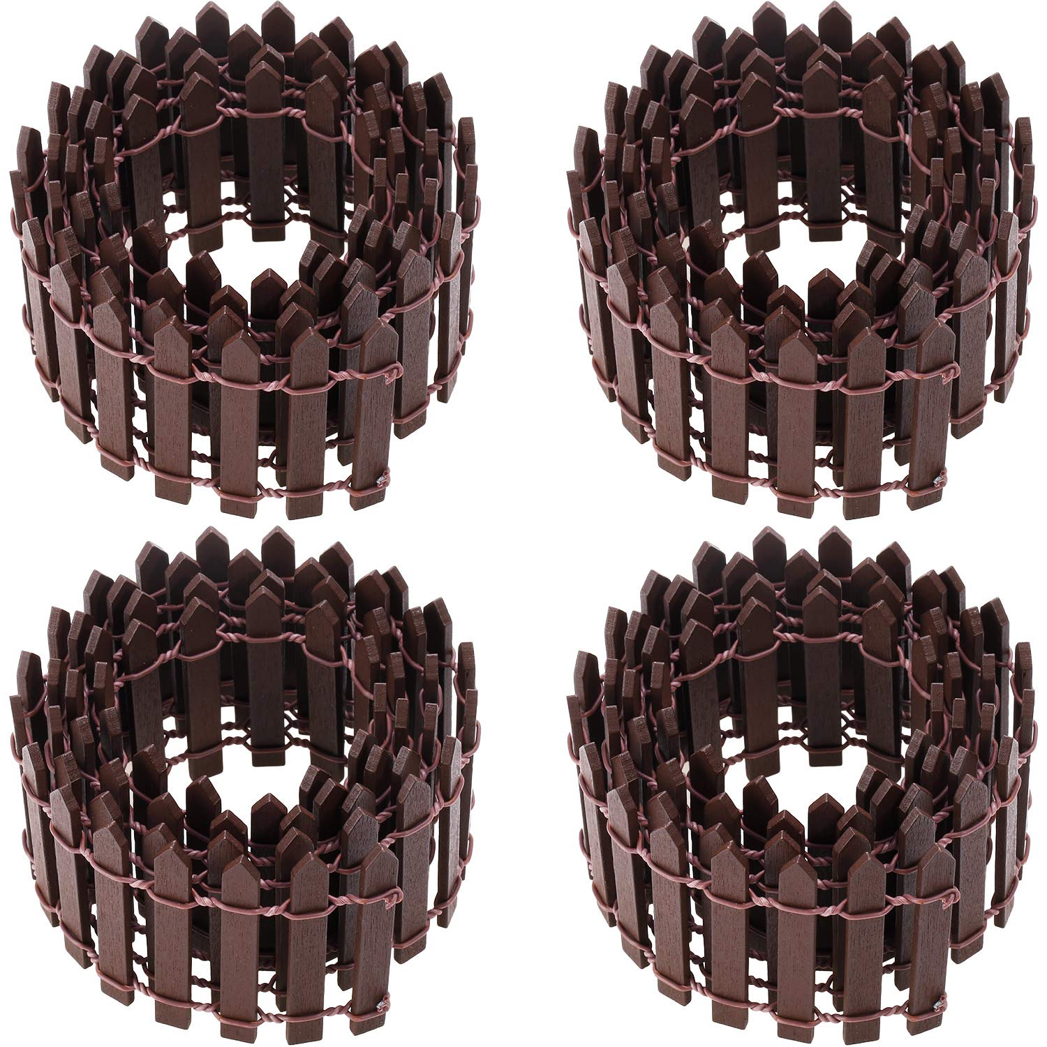 Photo 1 of Chinco 4 Pieces 35 Inch Miniature Garden Ornament Fence Wood Picket Fence for Dollhouse Home Garden Plant Pot DIY Diorama Project (Brown)
