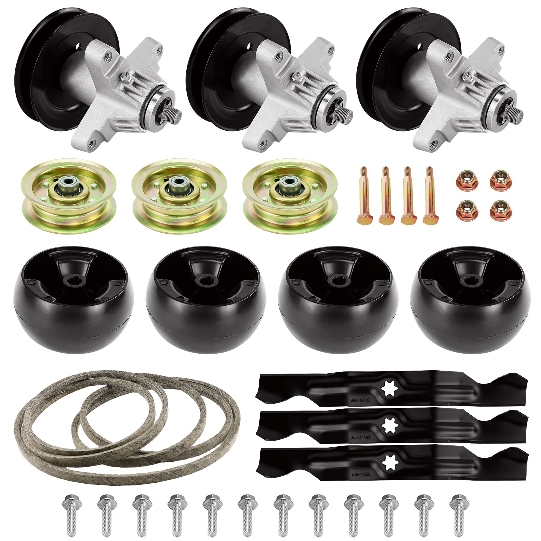 Photo 1 of 50 Inch Lawn Mower Deck Rebuild Kit Compatible with Cub Cadet/MTD/Troy-Bilt RZT50 RZT50VT, 3 Spindle+3 Idler+4 Deck Wheel+3 Blade+1 Belt; 618-04125 618-04126 918-04125 918-04126