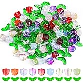 120 Pcs Tulip Flower Beads for Jewelry Making Glass Flower Beads Translucent Bracelet Bead Colorful Handcrafted Crystal Loose Glass Bead for Necklaces Earring DIY Craft Gifts Wedding Birthday