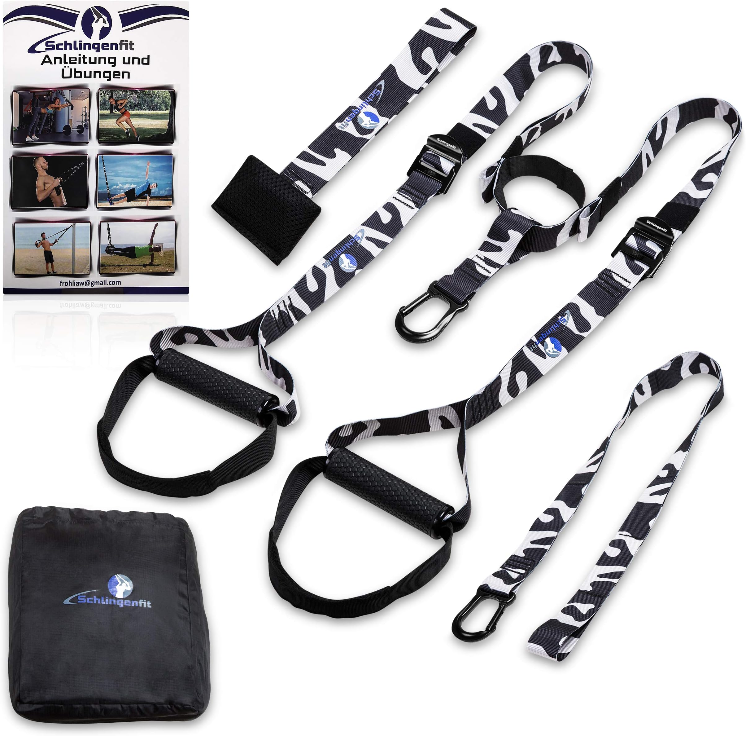 Sling trainer in unique camouflage look, sling trainer set with door anchor, instruction booklet and transport bag, Ifitness studio quality I now become a dream body
