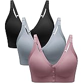 Angelhood Seamless Front Closure Bras for Women with Jelly Support, Wireless Supportive Mastectomy Bralettes Pack of 3