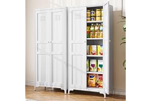 BYNSOE Kitchen Pantry Storage Cabinet with Adjustable Shelves Metal Cupboard Storage Cabinet with Adjustable Feet Pantry Cabinet for Kitchen, Living Room Dinning Room Bathroom. (White, 61 inch)