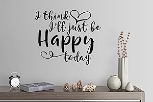 WALLPRESSIONS 27"x24" I Think I'll Just Be Happy Today Positive Attitude Heart Wall Decal Sticker Art Mural Home Decor