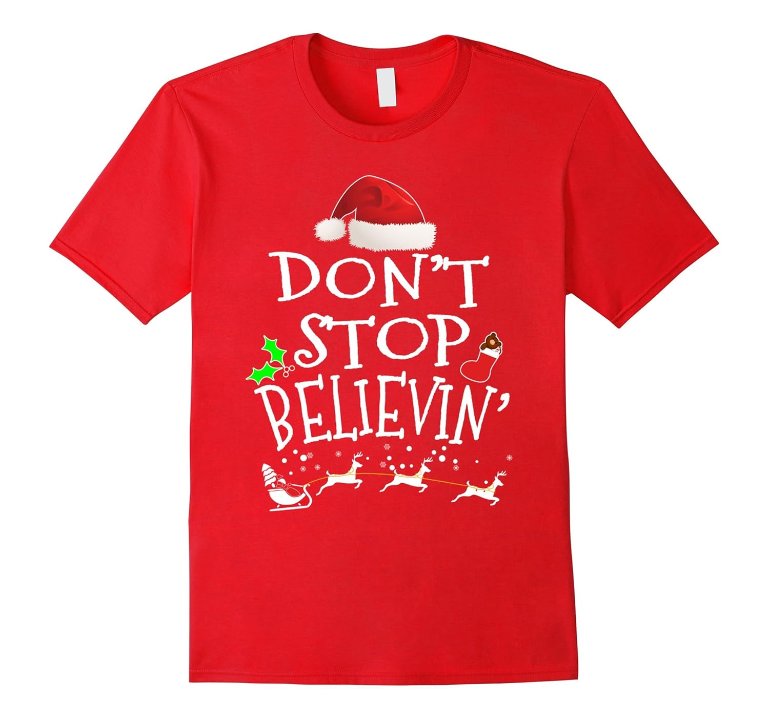 Christmas Santa Don't Stop Believing T Shirt-Rose