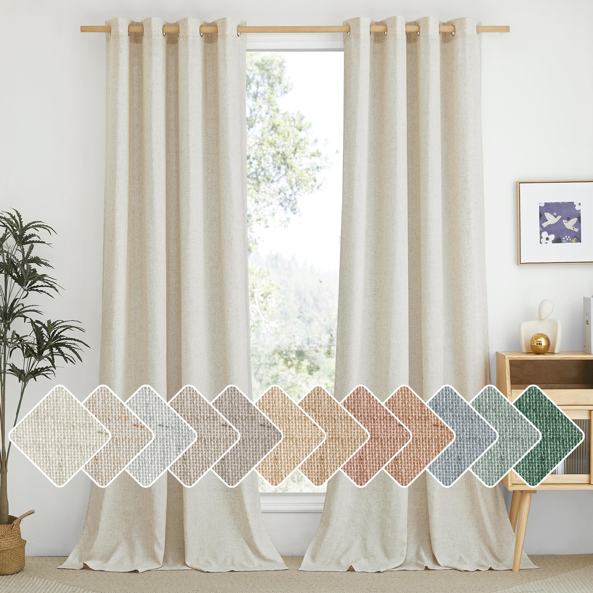 Photo 1 of NICETOWN Natural Linen 102 inch Curtains for Bedroom, Grommet Privacy Added with Light Filtering Thick Flax Window Treatments Linen Blend for Living Room, W55 x L102, 2 Panels