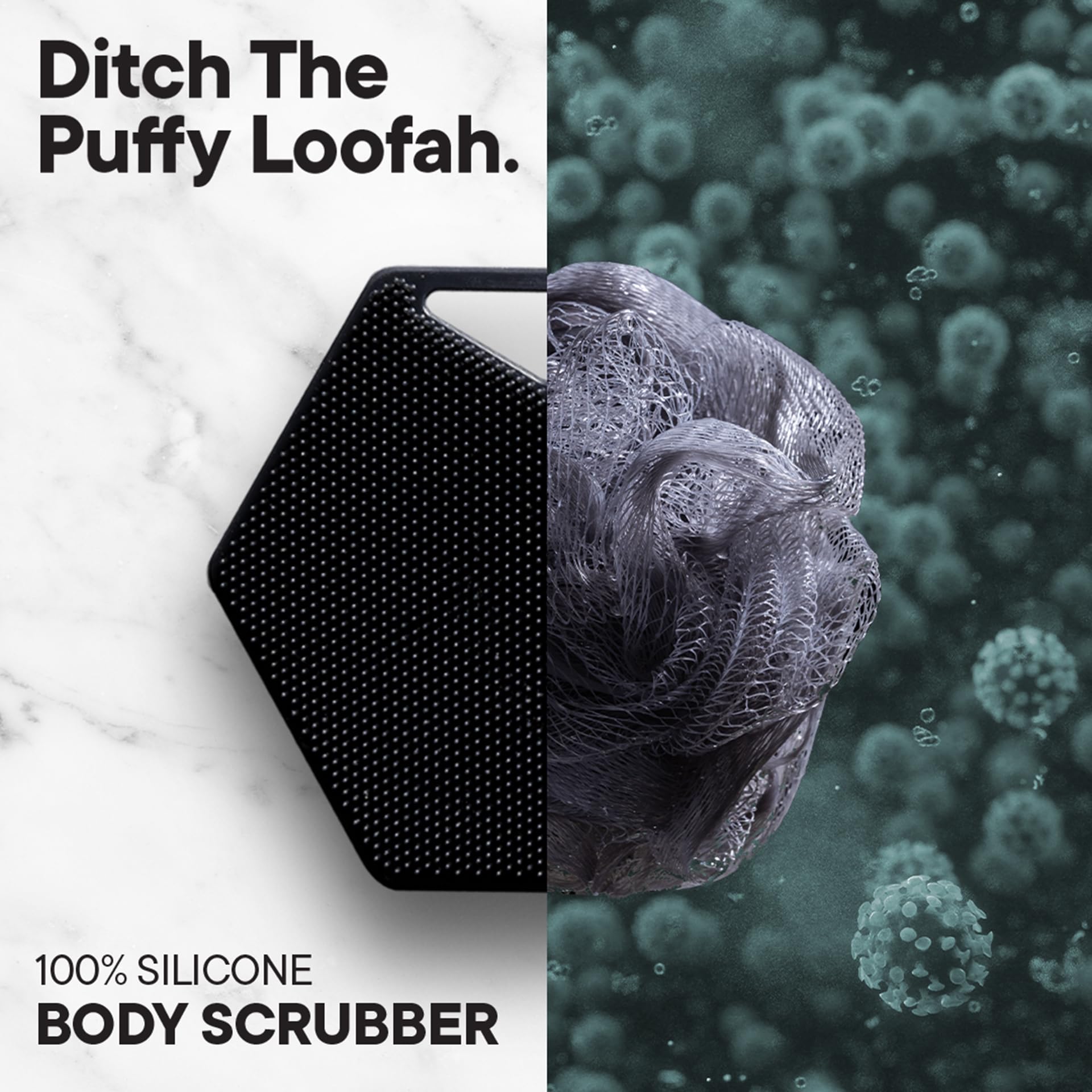 TOOLETRIES Body Scrubber 2.0 – Premium Silicone Scrubber for Cleaning, Exfoliating Your Skin – Extra Long Lather Boosting Bristles with Ergonomic Handle, Long-Lasting & Easy to Clean - Charcoal
