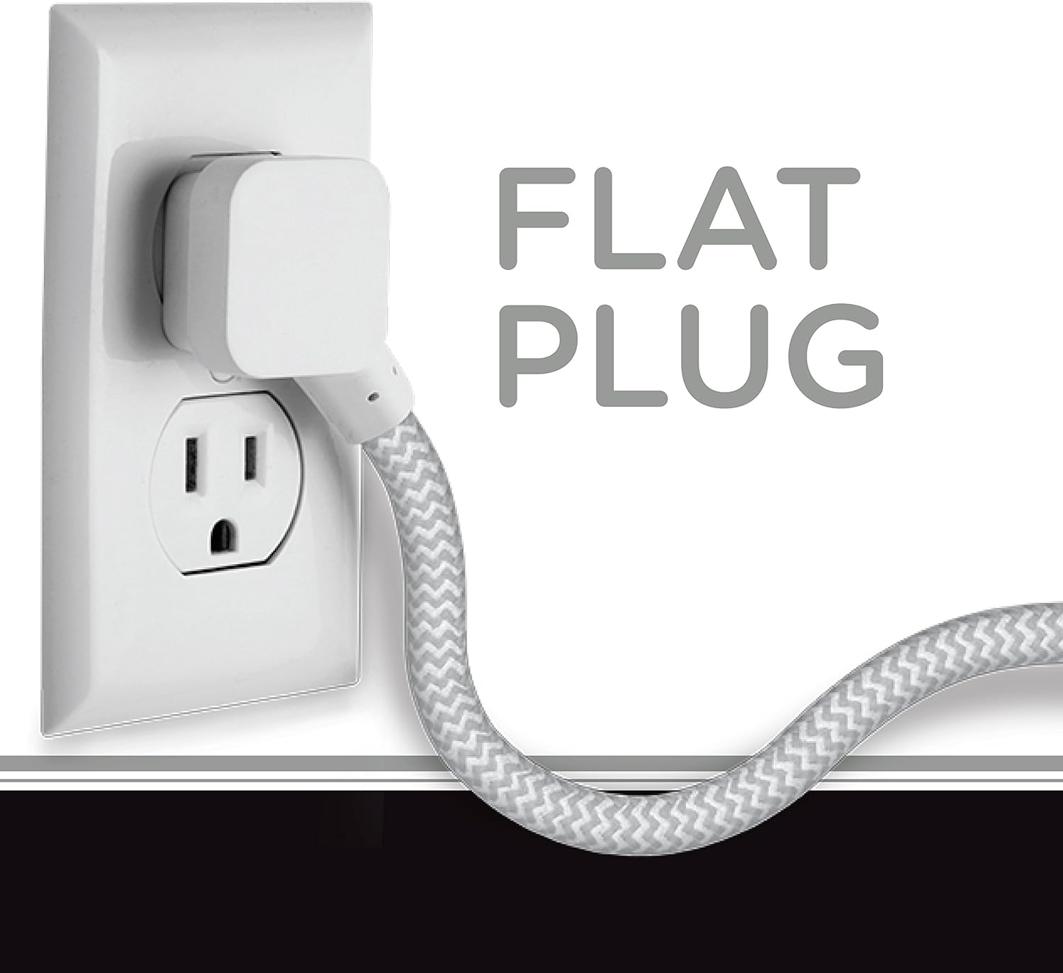 Cordinate Designer 3-Outlet Extension Cord with Surge Protection, Gray, Braided Décor Fabric Cord, 10 ft, Low-Profile Plug with Tamper Resistant Safety Outlets, 37914: Electronics