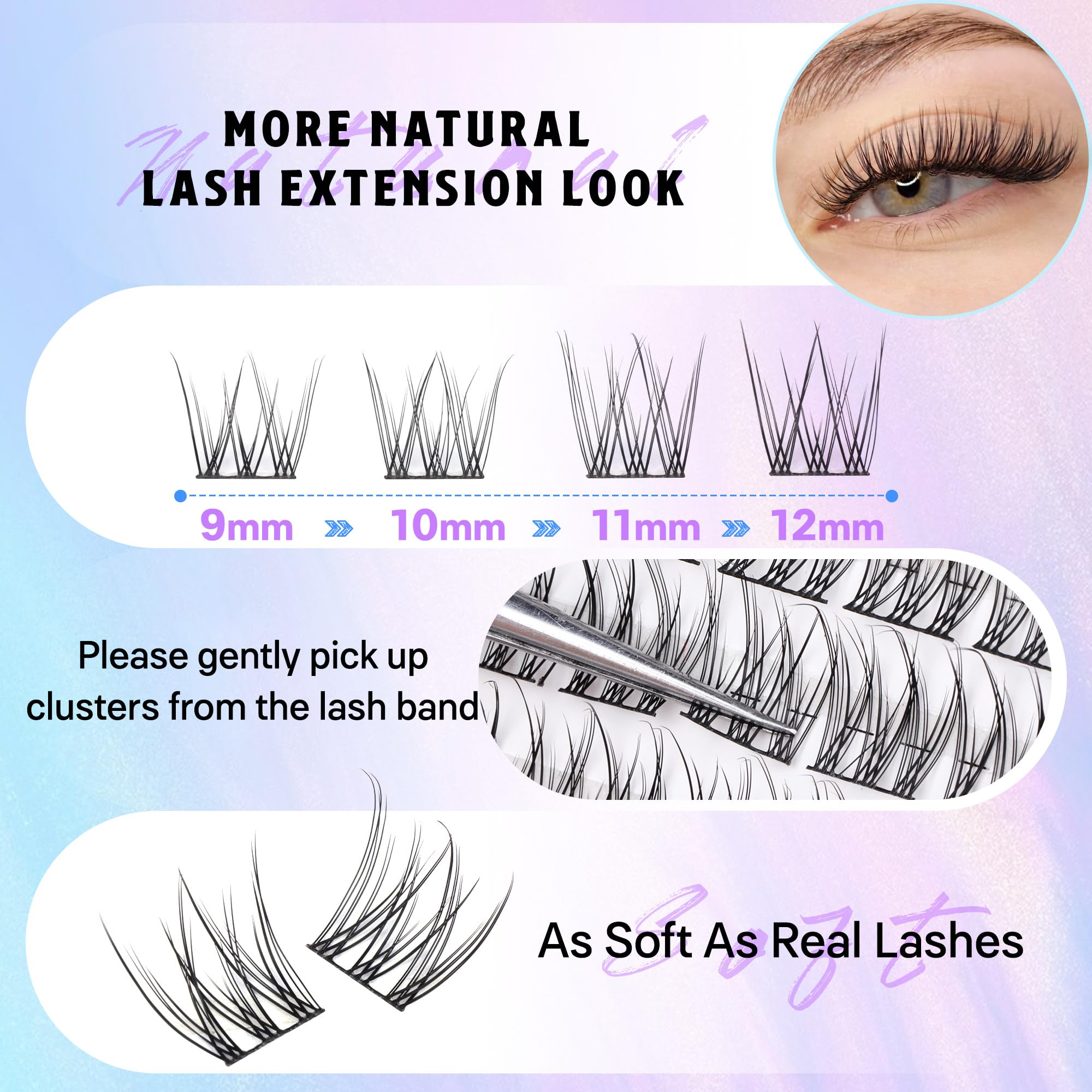 Natural Lash Clusters Kit DIY Lash Extension Kit Wispy Eyelash Extension Kit C-curly Individual Lashes Kit 9-12MM Short Eyelash Clusters with Lash Remover by Newcally
