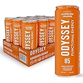 Odyssey Functional Energy Drink for Focus, Cognition & Mood Support 12 Pack - Adaptogenic Drink with 85mg Green Tea Caffeine, Lion’s Mane, Cordyceps, L-Theanine & Ginseng, Sparkling Orange