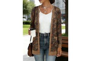 Long Open Front Cardigans for Women Vintage Print Soft Knit Cardigan Top Fall Fashion Outfits Clothes