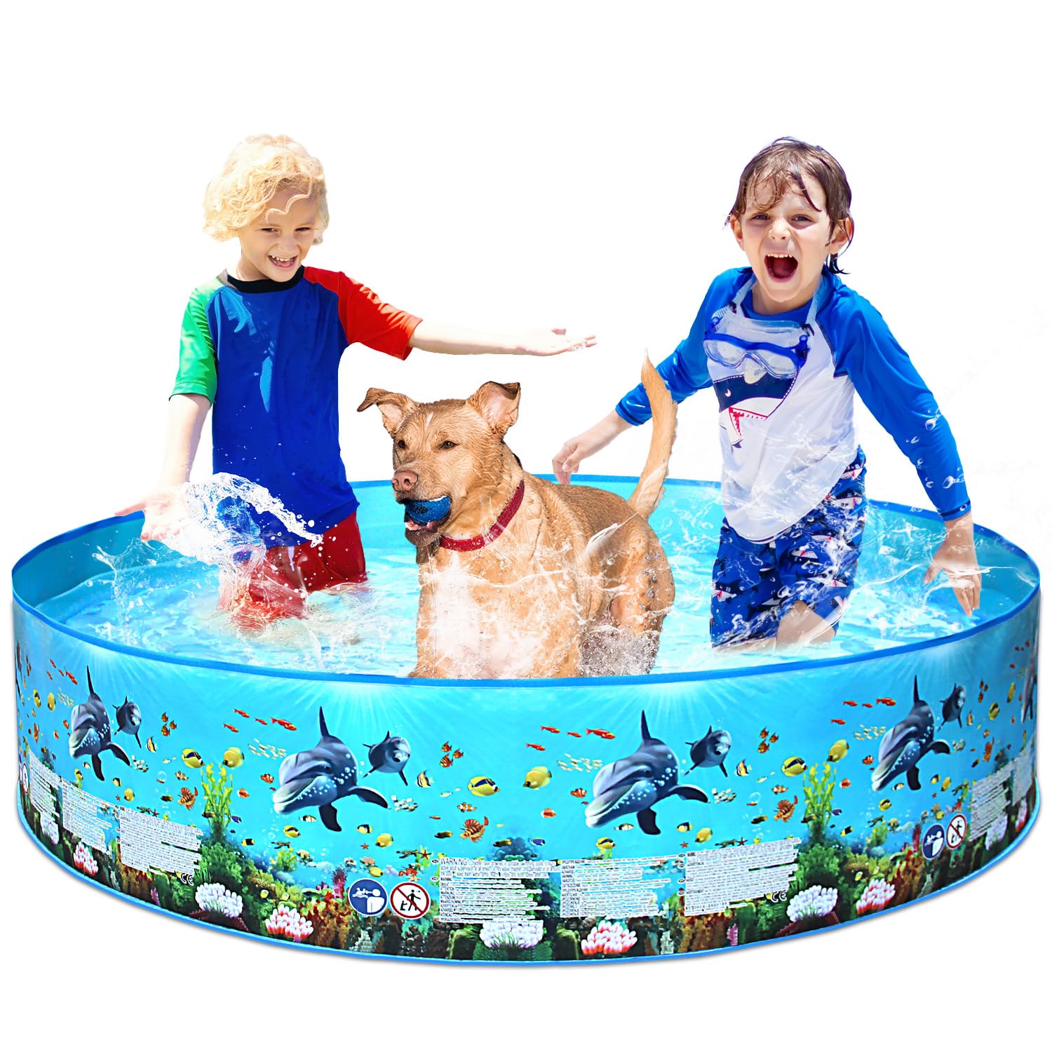 VReder Paddling Pool, Foldable Summer Swimming Pool for kids, Childrens Water Pool Toys Dog Pool Garden Outdoor Portable Play Bath (Marine Fish, L:152 x 25cm)