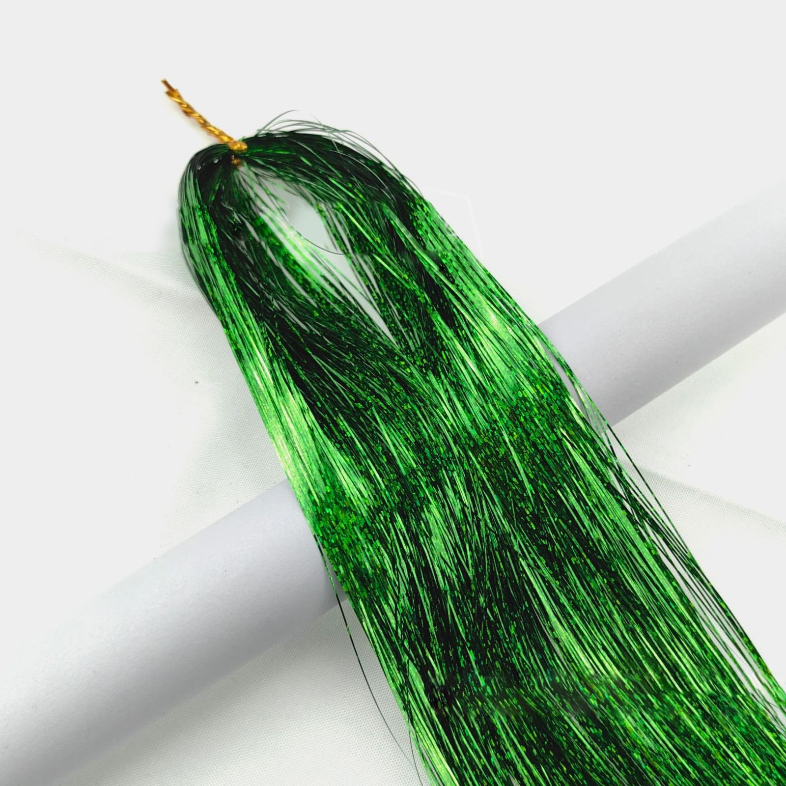 Leliafleury 1000 Strands Green Hair Tinsel 94cm Glitter Straight Hair Extensions for Party Cosplay