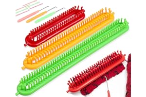 Coopay Knitting Loom Kit - Upgraded Long Loom With Denser Pegs for Scarf, Sweater, Shawl, Blanket - 3PCS Rectangle Looms Set 