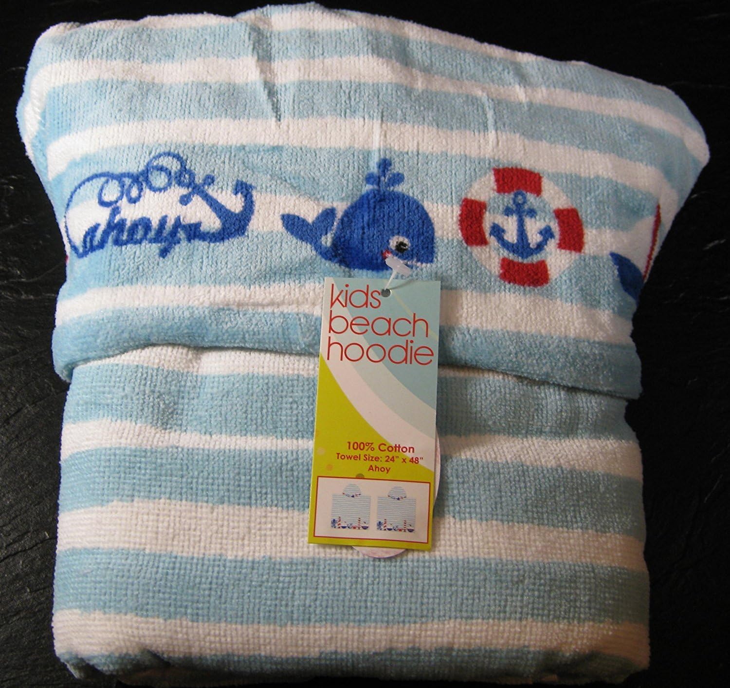 Kids Beach Hoodie Towels- Ahoy 100% Cotton 24 inches by 48 inches