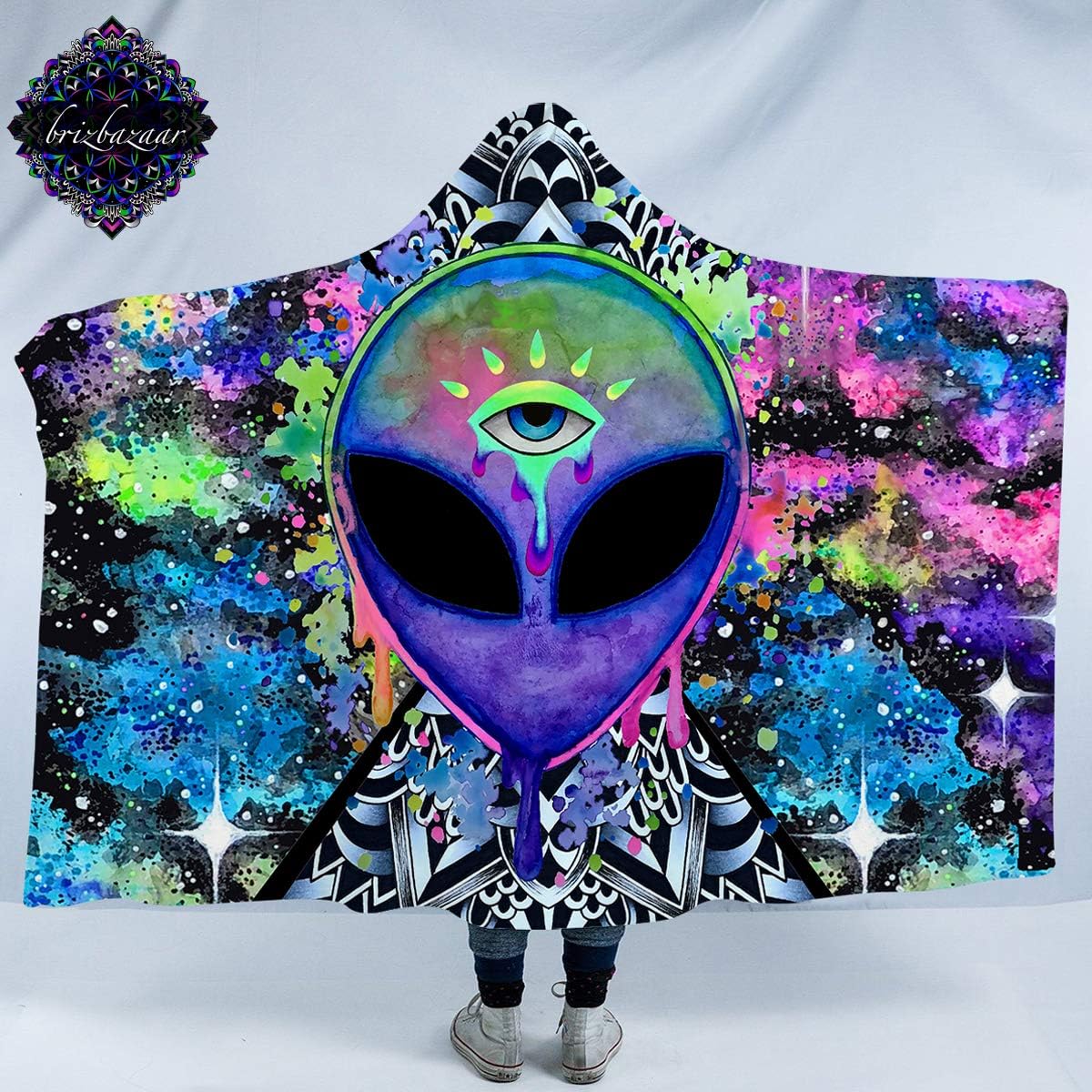Amazon Com Sleepwish Trippy Alien By Brizbazaar The Third Eye Hooded Blanket Watercolor Fleece Hoodie Blanket Colorful Throw Kids Youth Present Adults 60 X 80 Home Kitchen