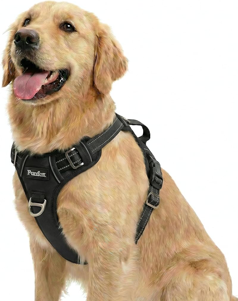 Funfox No Pull Dog Harness Large Adjustable Front Clip Reflective Straps
