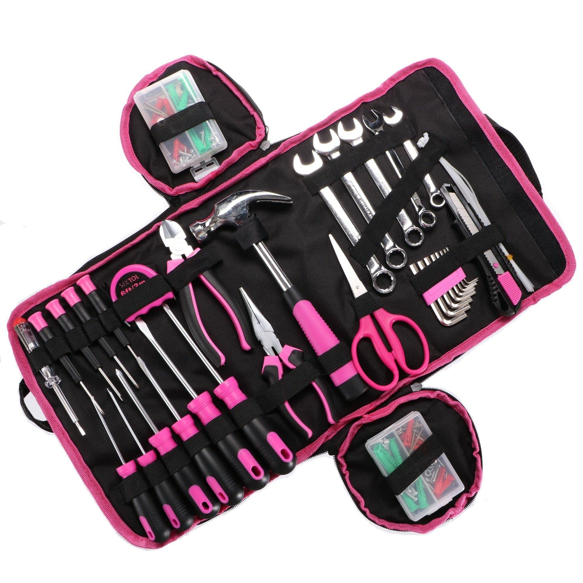 SIXTOL Home Pink 120 Bag Tool Set in a Handy Bag | Pink Tools | Tools for Ladies | Home Tools | 120pcs Tool Kit in a Zipper Bag — image 1