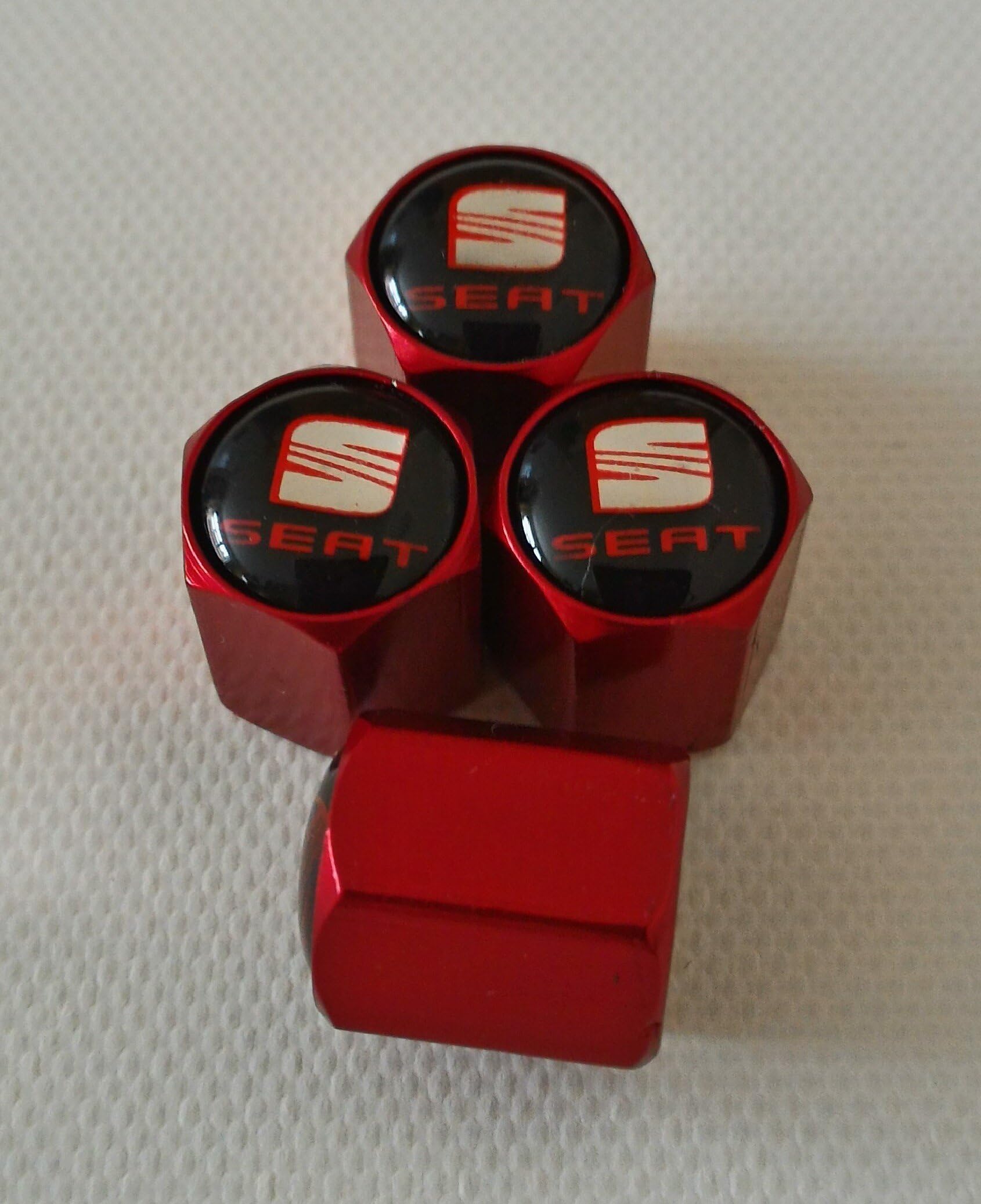 Speed Demons® SEAT RED Wheel Valve Dust Caps EXCLUSIVE TO US WITH ALL MODELS MII IBIZA LEON TOLEDO ALHAMBRA