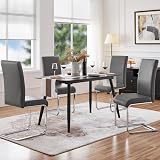 Yaheetech Modern Set of 4 Dining Chairs Leather PVC Chair with Metal Legs Dark view 2