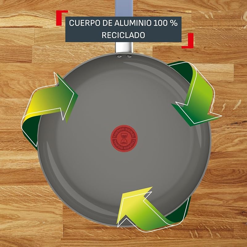 Cera Color On - Juego de 3 sartenes de 20/24/28 cm + Cazo con tapa de 16 cm + Olla con tapa de 24 cm, Revestimiento cerámico antiadherente de aluminio, 100% reciclado, Thermo-Signal
