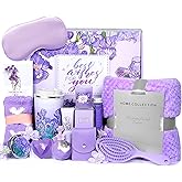 Birthday Gifts for Women, Self Care Spa Gifts Get Well Soon Basket Care Package, Flannel Blanket Candle Bath Bomb Personalized Mothers Day Gift for Mom Wife Grandma Friend Sister (Purple)