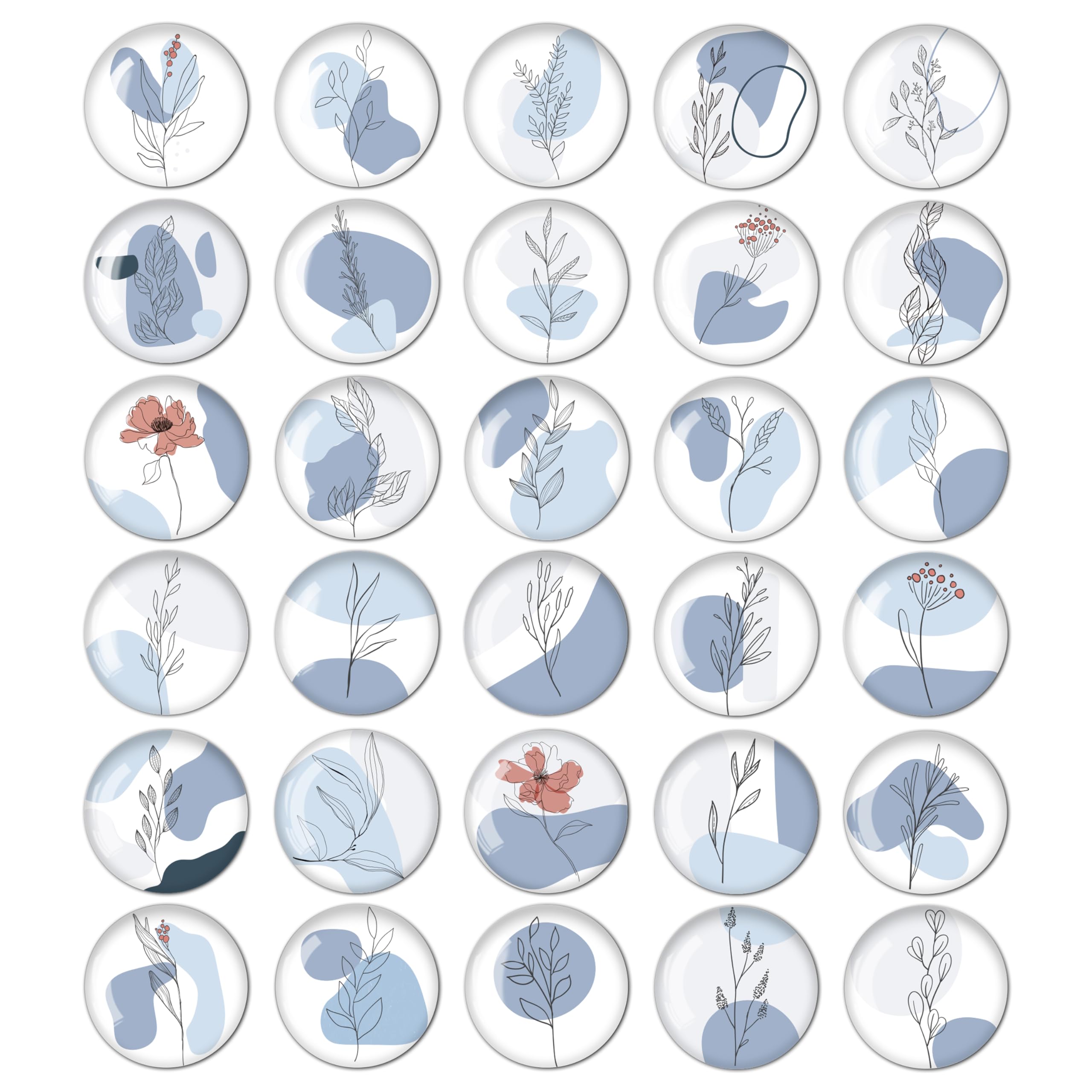 Cucoller Pack of 30 Fridge Magnets, Magnets for Magnetic Board, Whiteboard Magnets, Plant Magnets, Flowers and Leaves Magnet Set, Magnets Suitable for Home Decoration, Offices, Lockers, Blue