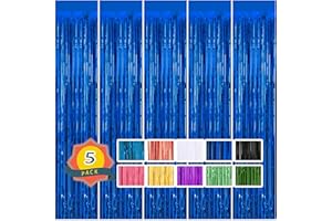 PABUES 5 Pack 3.3 ft x 9.9 ft Blue Tinsel Curtain Party Backdrop Decorations, Metallic Foil Fringe Backdrop Door for Bachelorette Party Decorations, Blue Streamers, Blue Birthday Backdrop